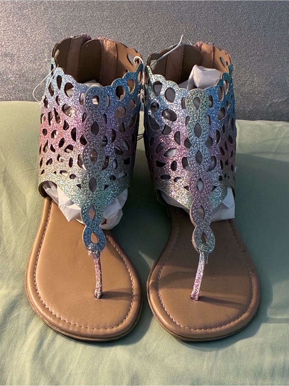 Big Girl’s Glitter Cutout Thong Sandals